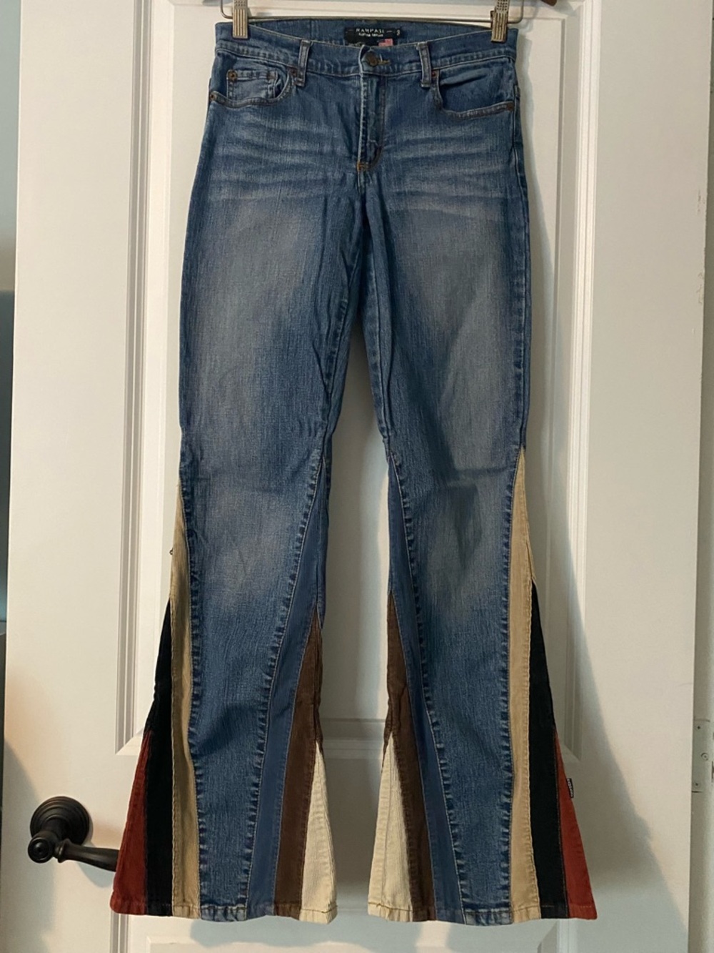 Rampage Blue Denim Flare Jeans with Multicolor Corduroy Insets - Picture 4 of 6